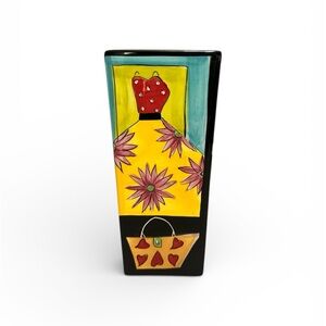 Naylor Hand Painted Ceramic Vase Folk Art Colorful 2005
